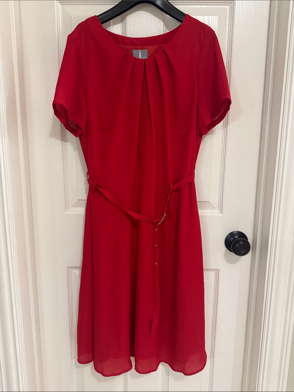 Cute Spring Red Midi Dress with Belt